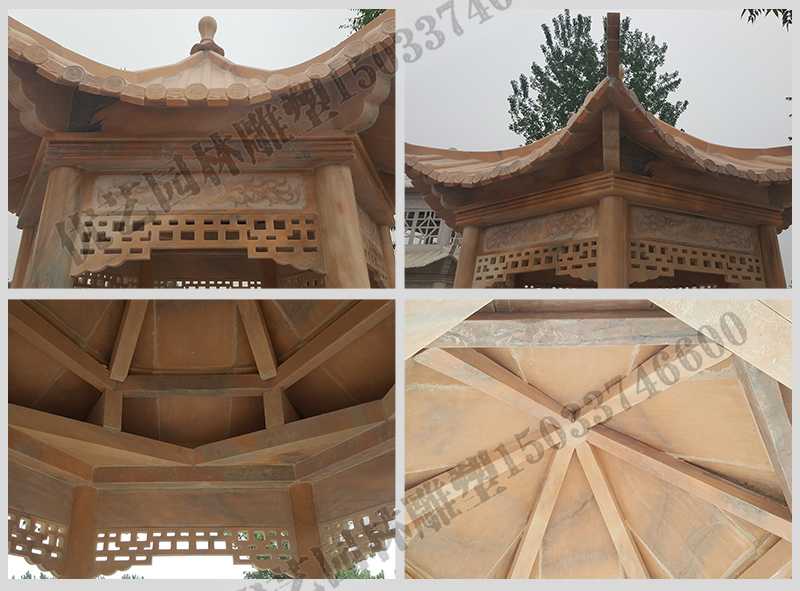 中式大理石涼亭，石雕六角亭子細節(jié)圖，定制中式景觀涼亭