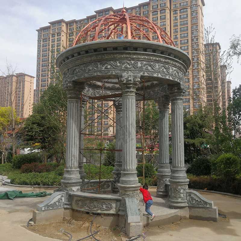 景觀涼亭廠家，園林小區(qū)景觀亭子，大理石石材涼亭
