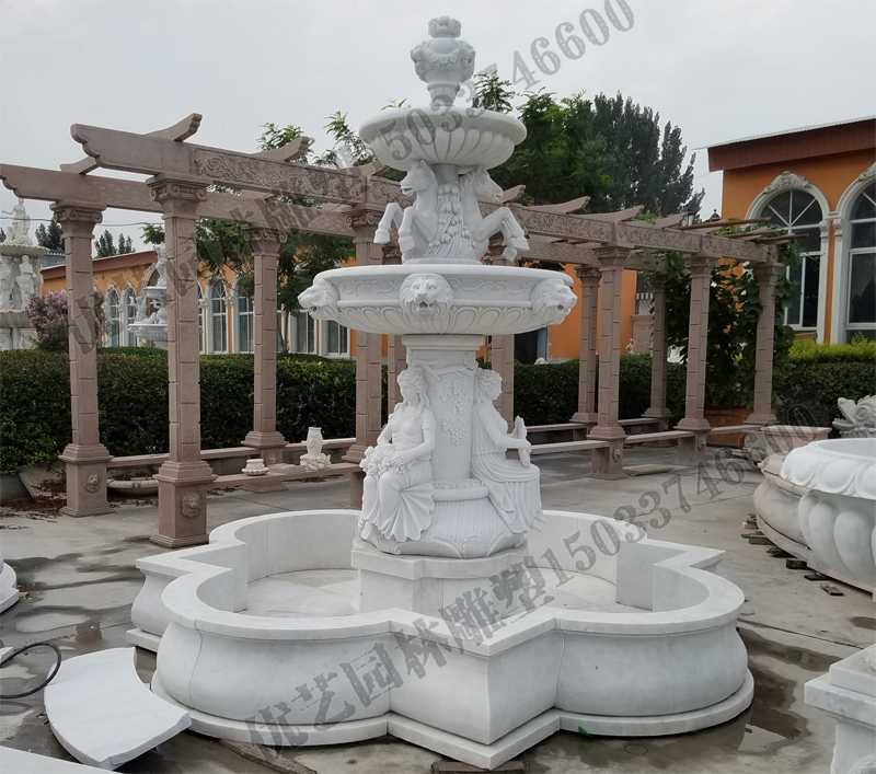 大理石噴泉，歐式人物動物噴泉，室外景觀噴泉定制