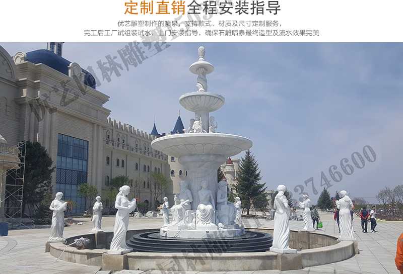 大理石景觀噴泉安裝，如何安裝大型景觀噴泉，定制石雕噴泉工廠